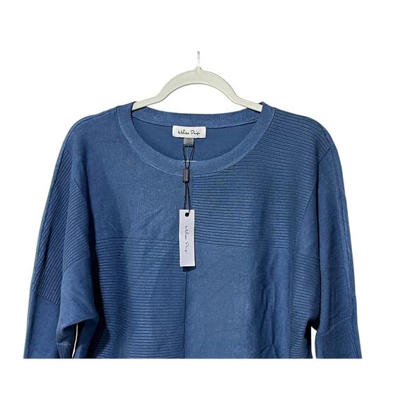 MELISSA PAIGE WOMENS SWEATER RIBBED BLOCK-STITCH DOLMAN SLEEVE BLUE SIZE SMALL - Picture 6 of 12
